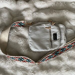 Elegant Cream Crossbody Bag with Embroidered Strap